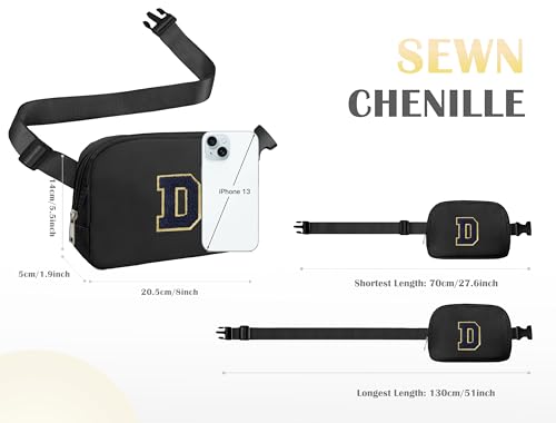 Image of COSHAYSOO Valentines Birthday Initial Gifts for Teen Boys 5 6 7 8 9 10 11 12 13 14 Year Old Black Fanny Pack for Women Belt Bag Crossbody Travel Purse Monogrammed Unique Trendy Stuff Chenille Letter D