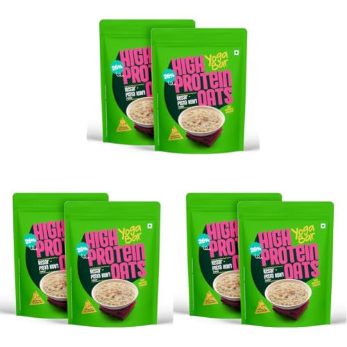 Image of Yogabar 26g High Protein Oats 1kg x 2 , Kesar Pista Kulfi - Breakfast Cereal with Wholegrains, 26% Protein & No added sugar - Oats High Protein for Gym - Premium Protein Blend with Whey Protein Powder - with Goodness of Chia, Sunflower & Pumpkin Seeds & Probiotics for Absorption