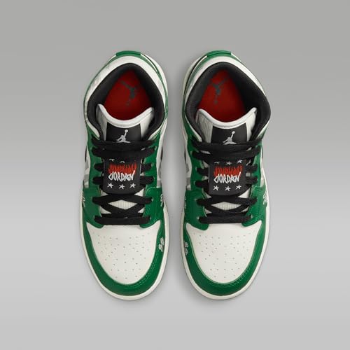 Air Jordan 1 Mid SE Big Kids' Shoes (HF3200-300, Pine Green/Black/Team Orange/Sail)4