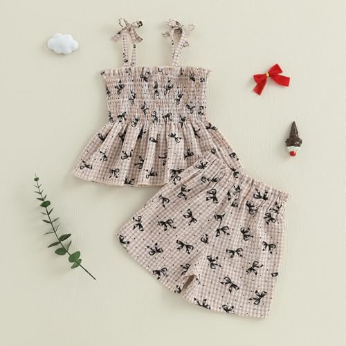 Image of Thorn Tree Toddler Girl Clothes Summer Ruffle Hem Sleeveless Stretchy Top Casual Shorts Cotton Line Outfits