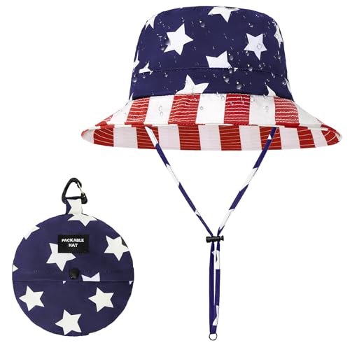Zando 4th of July Hat - UPF 50+ American Flag Sun Hats for Women Packable Outdoor Hiking Safari Hats for Women Wide Brim Summer Adjustable Boonie Fishing Hat One Size