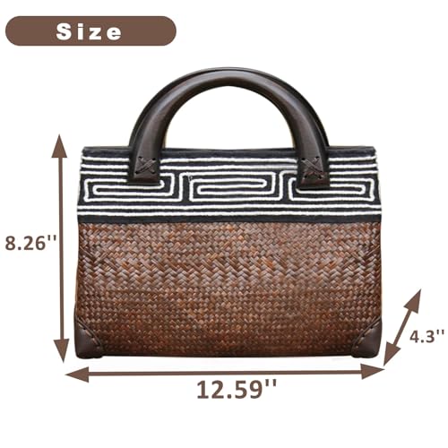 Bolsa de playa de paja para mujer con asa redonda de madera miniatura 4