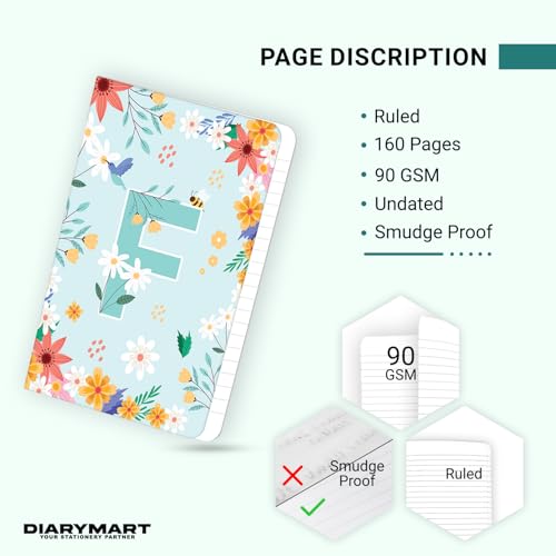 Image of Initial F Premium Soft Bound Notebook Diary for Girls and Women (B6, 90 GSM, 160 Ruled Pages) Floral Design Notebook Journal Diary
