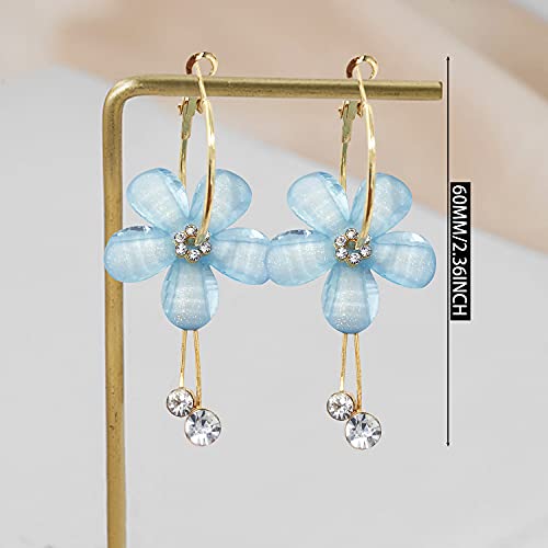 ANDPAI Elegant Romantic Bohemian Crystal Acrylic Rose Flower Dangle Drop Earrings Five Leaves Exaggerated Round Hoop long Tassel Earring for Women Statement Jewelry Gifts2
