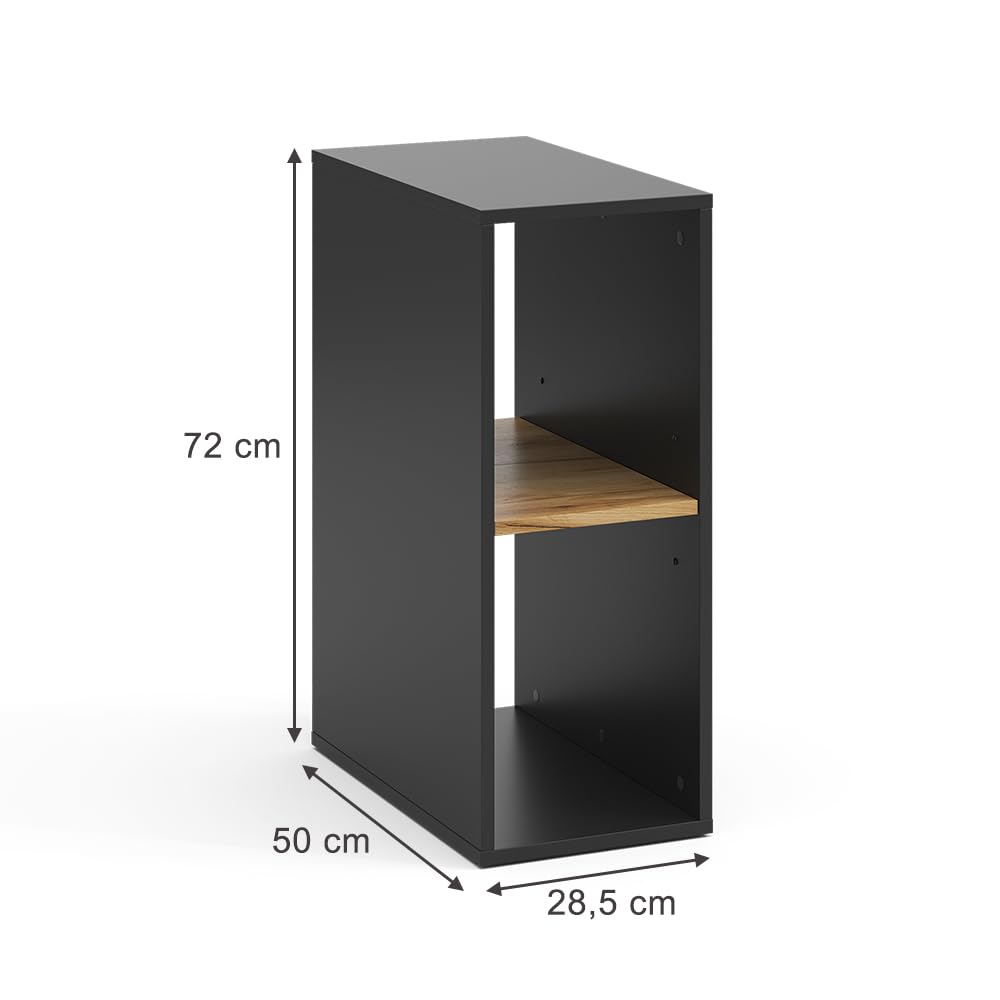 Vicco Armoire pour PC Tomy, Anthracite/chêne doré, 28.5x50cm,2 Compartiments, avec roulettes et Surface de Rangement pour Accessoires informatiques