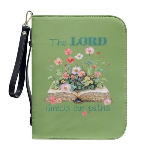 Green Bible Cover Case for Women Men, Leather Bible Tote Bags with Card Pockets Pen Slots Waterproof Lightweight Christian Tote Bag for Worship Pilgrimage