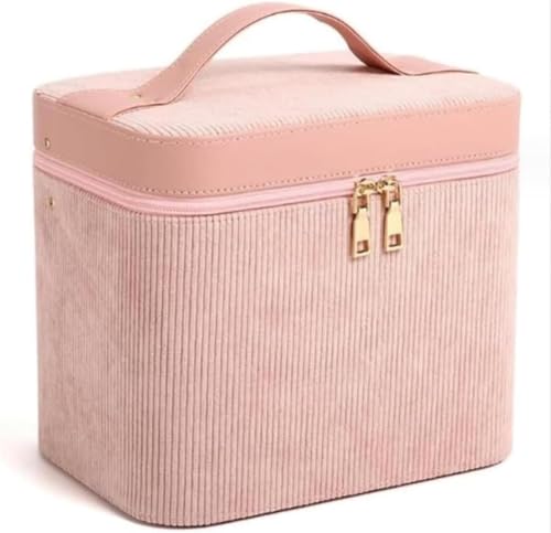Oceanightコスメラックス メイクボックス 鏡付き 大容量 化粧ポーチ 携帯用 コンパクト コスメ収納 バニティケース おしゃれ 旅行 ホテル アウトドア 多機能 整理整頓 軽量 防水 かわいい 開閉簡単 日本製風 化粧道具 収納便利 (Pink)