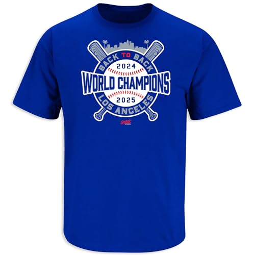 Back to Back World Champions T-Shirt for Los Angeles Baseball Fans (SM-5XL) (Royal Short Sleeve, Medium)
