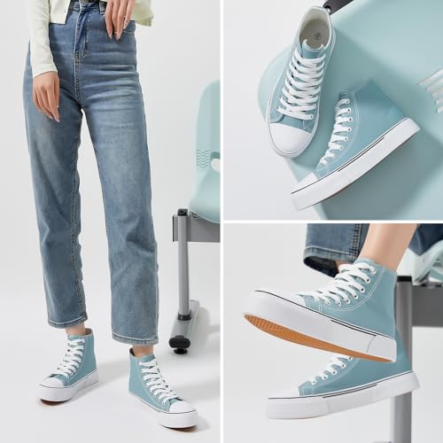 Image of hash bubbie High Top Sneakers for Women Classic High Tops Canvas Shoes Lace up Women's Fashion Sneaker(Turquoise,US6.5W /US4.5M)