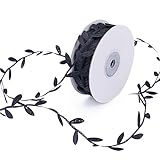 SEWDIYTR Leaf Ribbon Trim Artificial Leaf Vine Lace Trim String for Crafts Baby Shower Party Home Decor Gift Wrapping (20 Yards One Roll) (Black)