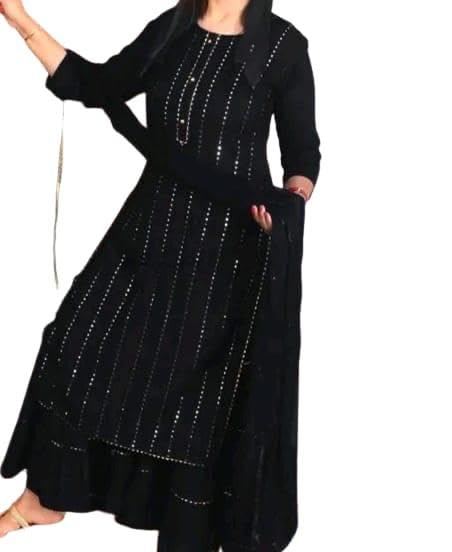 Image of Women's Rayon Printed Anarkali Kurti with Pant and Dupatta