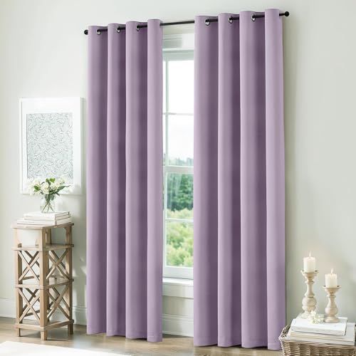 Image of COSVIYA Lilac 100% Blackout Curtains for Bedroom 84 inch with White Back | 2 Thick Layers Full Room Darkening Thermal Insulated Curtain,Grommet Window Drapes for Living Room, 2 Panels,42x84 Inch