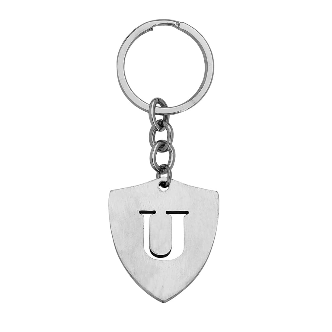 English Alphabet Initial Charms Letter Initial U Alphabet Silver Stainless Steel Letters Script Name from A-Z KeyChain And KeyringFor Men And Women
