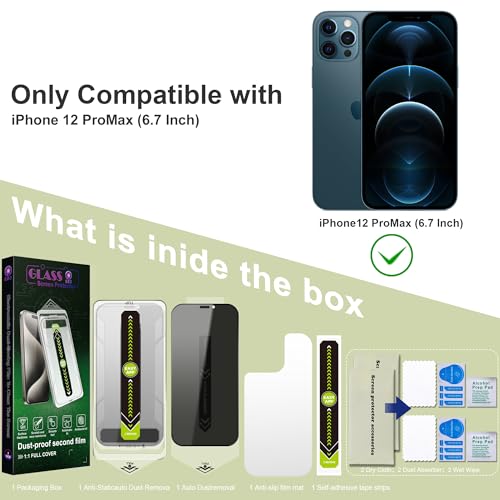 Image of 2 Pack Anti-Spy Privacy Screen Protector for iPhone 12 Pro Max(6.7-Inch),9H Tempered Glass,Full Coverage,Anti-Fingerprint,Auto Dust Removal,Bubble-Free,Easy Installation