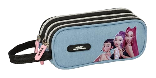K-POP Demon Hunters - HUNTR/X - Estuche Triple Cremallera, Estuche Infantil, Ideal para Niños de 5 a 14 Años, Cómodo y Versátil, Resistencia, 21x7x8.5 cm