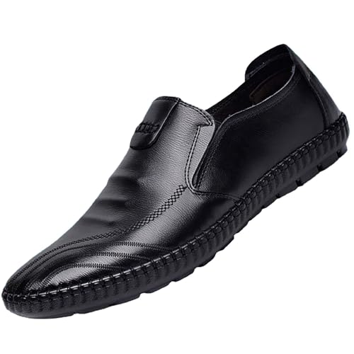 mockasinskor herr lätta, kostymskor herr svart yta halvskor läder båtskor slip-on lackskor formella bröllopsskor arbete Oxford dansskor höst sommar affärsskor, svart, 39 EU