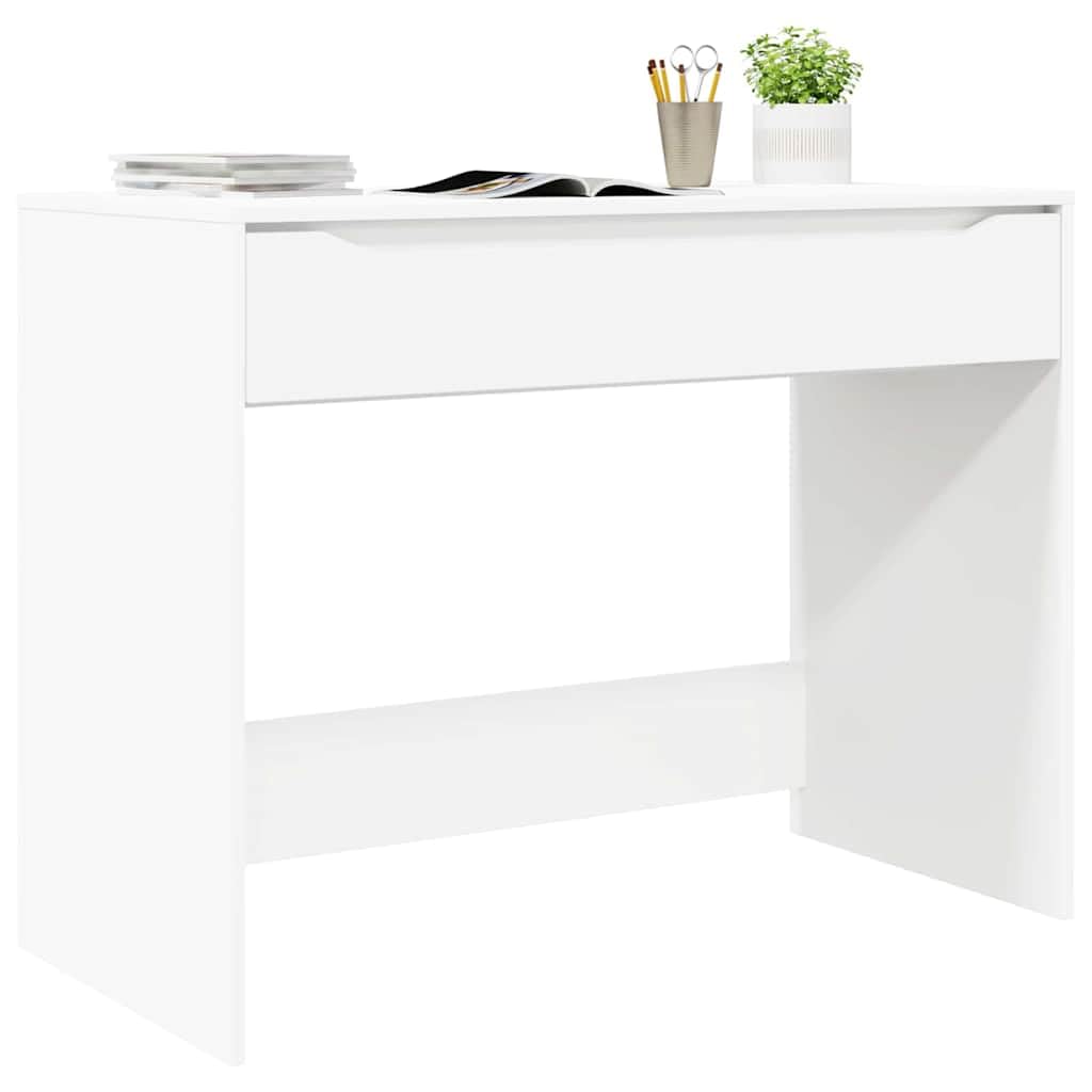 Scrivania con cassetti, bianca, 100 x 50 x 78 cm, in legno, scrivania da ufficio, postazione di lavoro con cassetto e ripiano per laptop, computer, monitor, organizzazione