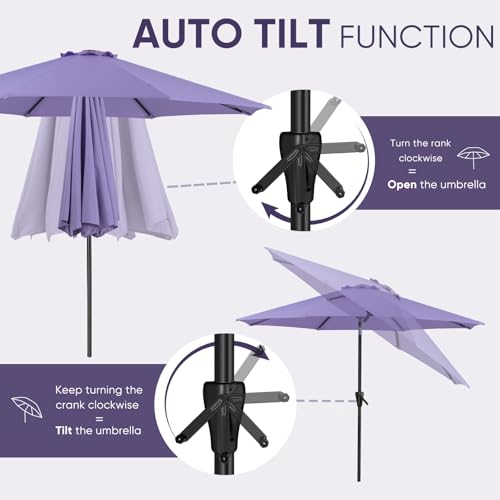 Image of Tempera Patio Market Outdoor Table Umbrella with Auto Tilt and Crank, Large Sun Umbrella with Sturdy Pole & Fade Resistant Canopy, Easy to Set