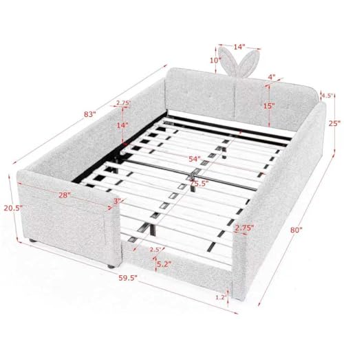 Image of KEIKI Full Size Upholstered Platform Bed Frame with Guardrail, Slats, Beige