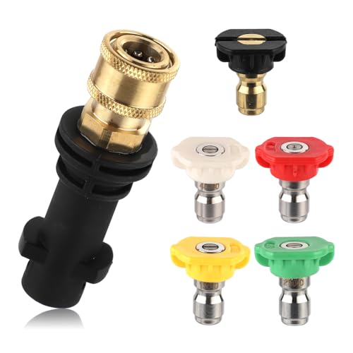 Gosknor Adaptateur de Nettoyeur Haute Pression, 0,64 cm Connexion Rapide Adaptateur de Nettoyage Haute Pression avec 5 Embouts de Buse de Pulvérisation de Nettoyeur Haute Pression pour Karcher