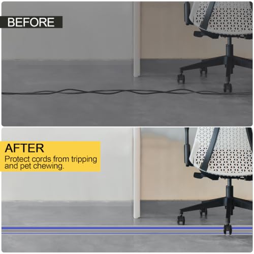 Image of MYFAMIREA 10FT Floor Cord Cover Heavy Duty Cord Cover for Wire on Floor | Outdoor Cable Covers Protector with 3 Channels, Extension PVC Wire Covers Hider Management for Home Office, Blue and Grey