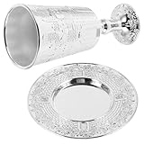 BESPORTBLE Set Tazza Kiddush Shabbat in Lega di Zinco con Piattino Coppa Sacra per Feste Ebraiche Forniture per Offerte e Celebrazioni Religiose Design Artigianale di Gerusalemme Uso