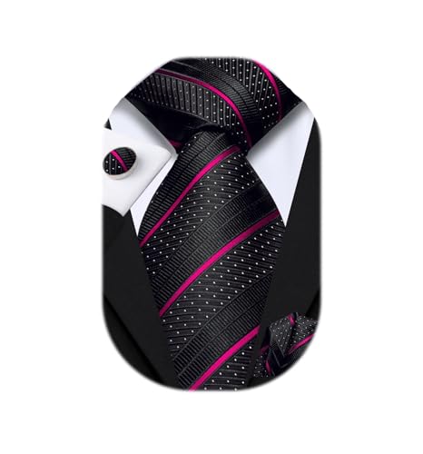 Image of Dubulle Silk Ties Set for Men Formal Paisley Striped Necktie Pocket Square Cufflinks 3PCS Sets Wedding Business Party