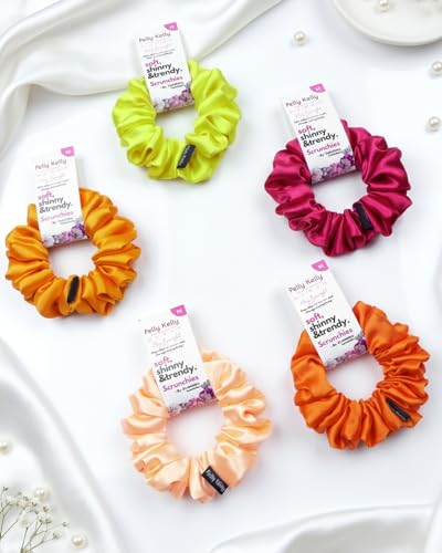 Image of Luxury Satin Scrunchies Set for Women, Girls | Anti-Hair-Breakage Hair Ties for Ponytails & Buns | Medium Size | Pack of 5