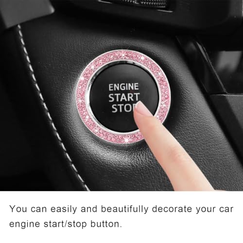Image of 2 PCS Car Bling Crystal Rhinestone Engine Start Ring Decals, Sparkling Diamond Car Push Start Button Ignition Ring Sticker, Auto Key Ignition Knob Ring Decoration for Women Girls (Pink)