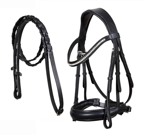 CHALLENGER Cob English All-Purpose Pleasure Black Padded Leather Bridle Reins 803HI04BK-C