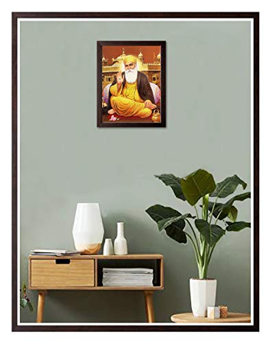 Art n Store Guru Nanak Dev ji Giving Blessing & Golden Temple, HD Printed Religious & Wall Decor Picture with Frame for Home, Office. (Large Size (9 X 12 inch))
