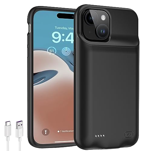 Battery Case for iPhone 15 Plus, Newest 9000mAh Ultra-Slim Rechargeable Protective Extended Charger Case Compatible with iPhone 15 Plus (6.7 inch) Charging Case Backup Power Support Carplay (Black)