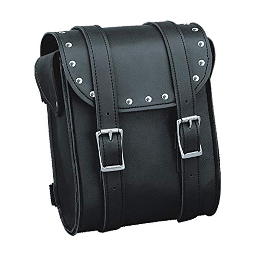 Bolso de viaje para motocicleta con barra sissy, de cuero sintético negro con remaches y cierres de hebilla de liberación rápida, 8 pulgadas de alto miniatura 1