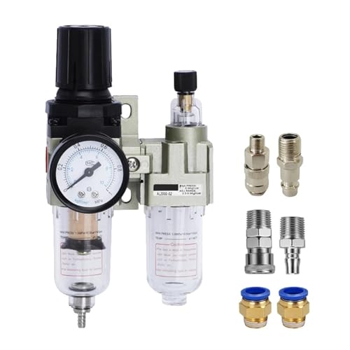 Air Compressor Pressure Reducing Valve Pneumatic Water Oil Separator Manual Drainage AC2010-02 Pneumatic Air Filter With Fitting 1Pcs(AC2010-02 With 4mm,Copper filter)