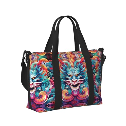 Travel Bag for Weekend Trips, Airplane Carry-On with Adjustable Strap, Cute Chinese Dragon (1)