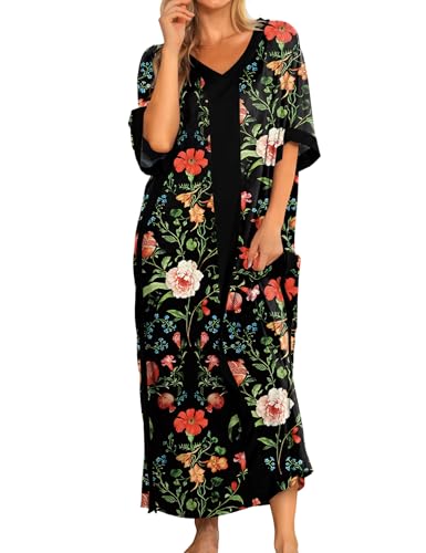 Image of Bloggerlove Women Nightgowns Cotton Caftan House Dress Short Sleeve Sleepwear Vacation Beach Moo Moos Dress with Pockets
