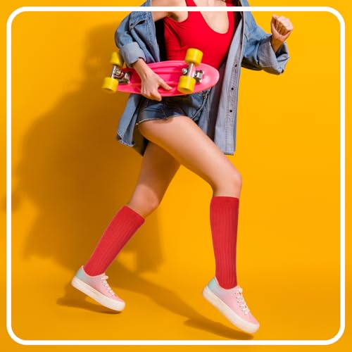 Knee High Red Socks Slouch Socks Long Red Socks for Women Girls 80s 90s Socks Stacked Socks Boot Socks Red Tube Socks Long Scrunch Socks3