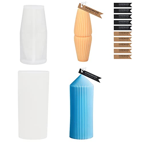 Silikon-Kerzenformen, Einkirsche 2 Stück 3D Zylindrische Kerzenformen, Runde Form Kerzen Gießen Formen mit 10 Etiketten, Kerze Form Harz Gießform, für DIY Aromatherapie Kerzen,Handwerk Ornamente Cover