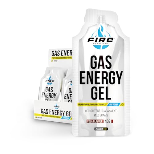 Fire Nutrition GAS Energy Gel 40 GR - 20 Geles x 40 g - Gel Energetico Sabor Cola - Con Carbohidratos - Cafeina - Sodio - Sodium - Guarana - Bcaas - Vitaminas
