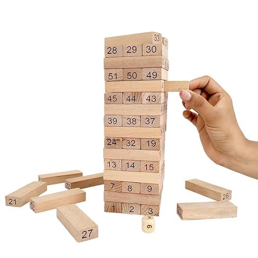 54 Wooden Block Mind Game I Tumbling Tower with 4 Dices I Wooden Block Stacking Tower Game I Creative Learning & Brain Development I Classic Educational Construction Toy for Kids