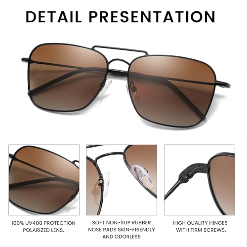 DUCO Reverse Lenses Square Sunglasses for Men Women,Retro Polarized Sun Glasses Classic Shades Double Bridge DC30464