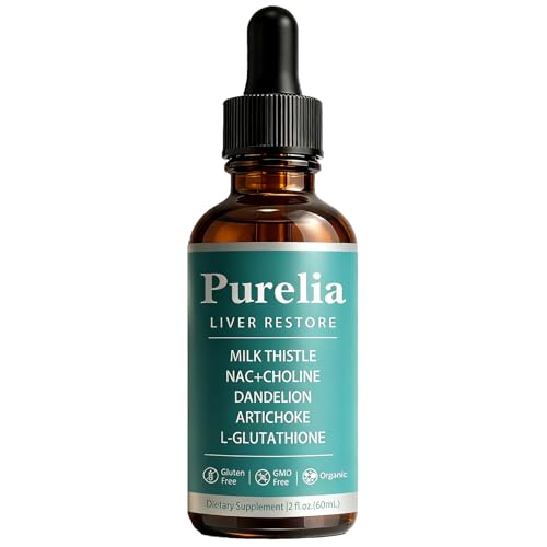 Purelia Liver Restore Drops Complete Liver Detox Support Supplement with Milk Thistle Dandelion & L-Glutathione for Liver Cleanse & Digestion Aid Health 2 Fl Oz (1Pc)