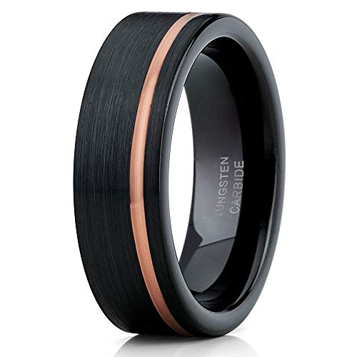 Rose Gold Tungsten Wedding Band Black Tungsten Wedding Band Anniversary Ring Men & Women Comfort Fit (8.5)