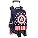 Berrysun Captain America Trolley Backpack Spiderman 3D Imprimé Cartable École Primaire Enfants Sac À roulettes Primaire Roulé Bookbag pour Garçons Sac Cadeaux,Tall Feet-Six Wheel