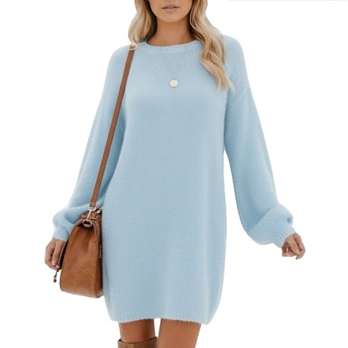 Neteson Pulloverkleid Damen Oversize Rundhals Strickkleid Langarm Herbst Winter Kleider Knielang Elegante Long Pullover Einfarbig Strickpullover...