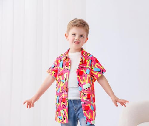 Image of uideazone 2-10 Years Boys Button Down Shirts 3D Graphic Hawaiian Aloha Short Sleeve Dress Shirt Tops