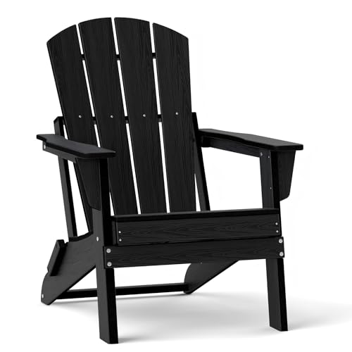Image of Folding Adirondack Chair, Lightweight & Portable HDPE Patio Chair, All-Weather Space-Saving Foldable Fire Pit Seating for Camping, Backyard, Deck-Black