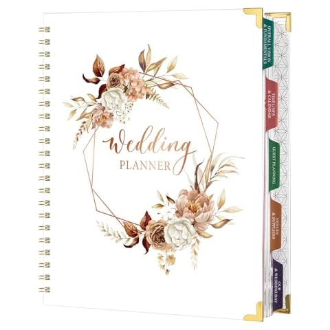 Wedding Planner - Wedding Planner Book and Organizer for the Bride, Wedding Planning Book with Tabbed Sections, 8.5" x 11", Hardcover + Metal Corner + 5 Inner Pockets + Sticker Cover