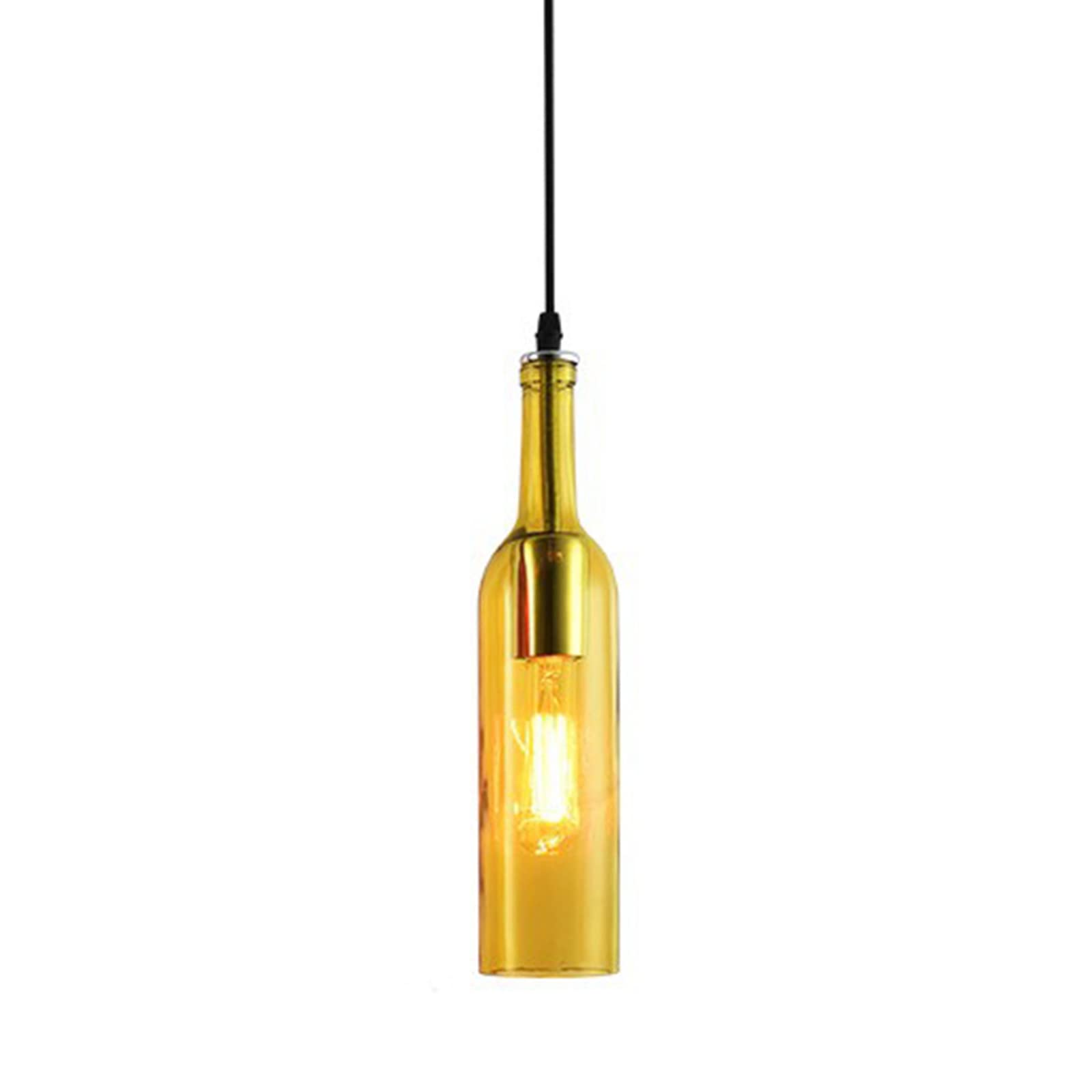 ITETONE Colorful Glass Bottle Pendant Light Industrial Vintage Glass E27 Ceiling Hanging Lamp Farmhouse Dining Room Island Lighting Fixture (Yellow)