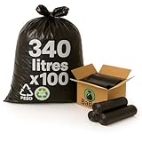 Babag Sac pour Conteneur 340L - Noir, 100 Sacs, Anti-Saletés, Anti-Fuite, Anti-Odeur